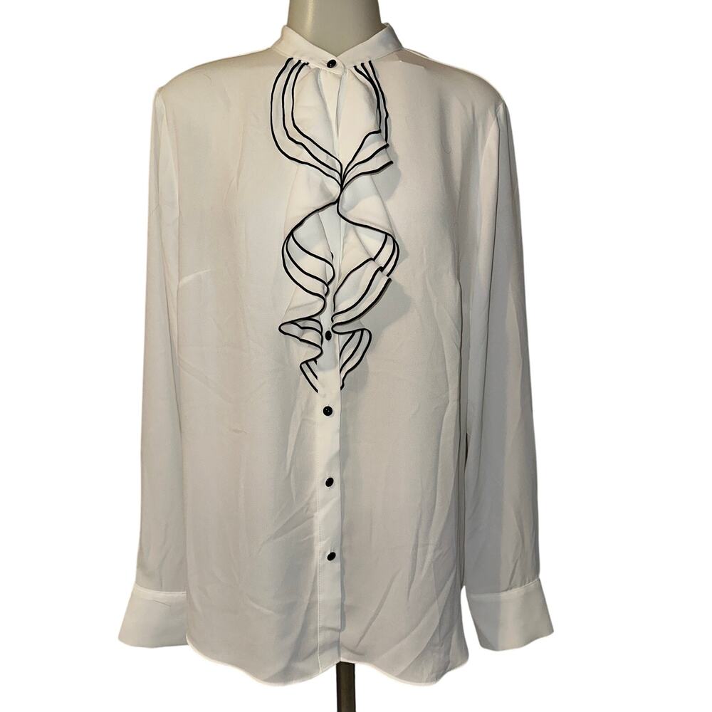 White House Black Market Women’s Soft Tipped Ruffle Blouse Size 14